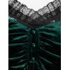 ROSE GAL Rosegal Women Plus Size Romantic Gothic Lace-up Lace Panel Ruched Bell Sleeves Velvet Tee(Green_1)