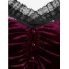 ROSE GAL Rosegal Women Plus Size Romantic Gothic Lace-up Lace Panel Ruched Bell Sleeves Velvet Tee(Red_1)