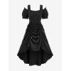 ROSE GAL Rosegal Women Plus Size Steampunk Renaissance Costume Dress Cold Shoulder Ruffles Lace-up High Low Dress(Black_1)