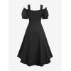 ROSE GAL Rosegal Women Plus Size Steampunk Renaissance Costume Dress Cold Shoulder Ruffles Lace-up High Low Dress(Black_1)