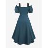ROSE GAL Rosegal Women Plus Size Steampunk Renaissance Costume Dress Cold Shoulder Ruffles Lace-up High Low Dress(Blue_1)