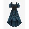 ROSE GAL Rosegal Women Plus Size Steampunk Renaissance Costume Dress Cold Shoulder Ruffles Lace-up High Low Dress(Blue_1)