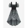 ROSE GAL Rosegal Women Plus Size Steampunk Renaissance Costume Dress Cold Shoulder Ruffles Lace-up High Low Dress(Gray_1)