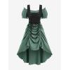ROSE GAL Rosegal Women Plus Size Steampunk Renaissance Costume Dress Cold Shoulder Ruffles Lace-up High Low Dress(Green_1)