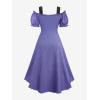 ROSE GAL Rosegal Women Plus Size Steampunk Renaissance Costume Dress Cold Shoulder Ruffles Lace-up High Low Dress(Purple_1)