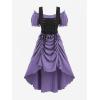 ROSE GAL Rosegal Women Plus Size Steampunk Renaissance Costume Dress Cold Shoulder Ruffles Lace-up High Low Dress(Purple_2)