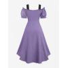 ROSE GAL Rosegal Women Plus Size Steampunk Renaissance Costume Dress Cold Shoulder Ruffles Lace-up High Low Dress(Purple_2)