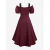 ROSE GAL Rosegal Women Plus Size Steampunk Renaissance Costume Dress Cold Shoulder Ruffles Lace-up High Low Dress(Red_1)