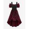ROSE GAL Rosegal Women Plus Size Steampunk Renaissance Costume Dress Cold Shoulder Ruffles Lace-up High Low Dress(Red_1)