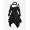 ROSE GAL Rosegal Womens Plus Size Gothic Choker Lace-up Grommets Cutout Handkerchief Hem Cold Shoulder Long Sleeve Tunic Top(Black_3)
