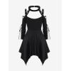 ROSE GAL Rosegal Womens Plus Size Gothic Choker Lace-up Grommets Cutout Handkerchief Hem Cold Shoulder Long Sleeve Tunic Top(Black_3)