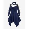 ROSE GAL Rosegal Womens Plus Size Gothic Choker Lace-up Grommets Cutout Handkerchief Hem Cold Shoulder Long Sleeve Tunic Top(Blue)