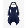 ROSE GAL Rosegal Womens Plus Size Gothic Choker Lace-up Grommets Cutout Handkerchief Hem Cold Shoulder Long Sleeve Tunic Top(Blue)