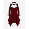 ROSE GAL Rosegal Womens Plus Size Gothic Choker Lace-up Grommets Cutout Handkerchief Hem Cold Shoulder Long Sleeve Tunic Top(Red)