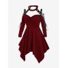 ROSE GAL Rosegal Womens Plus Size Gothic Choker Lace-up Grommets Cutout Handkerchief Hem Cold Shoulder Long Sleeve Tunic Top(Red)