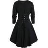 ROSE GAL Rosegal Womens Plus Size Gothic Lace-up Back Two Tone Ruched Grommets Buckle Long Sleeve High Low Hem Tunic T-Shirt(Black)