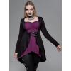 ROSE GAL Rosegal Womens Plus Size Gothic Lace-up Back Two Tone Ruched Grommets Buckle Long Sleeve High Low Hem Tunic T-Shirt(Black)