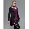 ROSE GAL Rosegal Womens Plus Size Gothic Lace-up Back Two Tone Ruched Grommets Buckle Long Sleeve High Low Hem Tunic T-Shirt(Black)