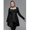 ROSE GAL Rosegal Womens Plus Size Gothic Lace-up Back Two Tone Ruched Grommets Buckle Long Sleeve High Low Hem Tunic T-Shirt(Black_6)