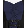 ROSE GAL Rosegal Womens Plus Size Gothic Lace-up Back Two Tone Ruched Grommets Buckle Long Sleeve High Low Hem Tunic T-Shirt(Blue)