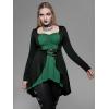 ROSE GAL Rosegal Womens Plus Size Gothic Lace-up Back Two Tone Ruched Grommets Buckle Long Sleeve High Low Hem Tunic T-Shirt(Green)