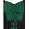 ROSE GAL Rosegal Womens Plus Size Gothic Lace-up Back Two Tone Ruched Grommets Buckle Long Sleeve High Low Hem Tunic T-Shirt(Green)