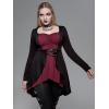 ROSE GAL Rosegal Womens Plus Size Gothic Lace-up Back Two Tone Ruched Grommets Buckle Long Sleeve High Low Hem Tunic T-Shirt(Red_1)