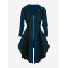 ROSE GAL Rosegal Womens Plus Size Hooded Lace-up Grommets Color Block Gothic Zip Front Asymmetrical Hem Long Sleeve Top(Blue)
