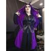 ROSE GAL Rosegal Womens Plus Size Hooded Lace-up Grommets Color Block Gothic Zip Front Asymmetrical Hem Long Sleeve Top(Purple)