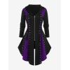 ROSE GAL Rosegal Womens Plus Size Hooded Lace-up Grommets Color Block Gothic Zip Front Asymmetrical Hem Long Sleeve Top(Purple)