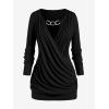 ROSE GAL Rosegal Womens Plus Size Wide Ribbed Keyhole Cutout Draped Ruched Surplice Wrap Long Sleeve Blouson Top(Black)
