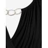 ROSE GAL Rosegal Womens Plus Size Wide Ribbed Keyhole Cutout Draped Ruched Surplice Wrap Long Sleeve Blouson Top(Black)