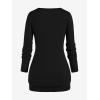 ROSE GAL Rosegal Womens Plus Size Wide Ribbed Keyhole Cutout Draped Ruched Surplice Wrap Long Sleeve Blouson Top(Black)