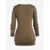ROSE GAL Rosegal Womens Plus Size Wide Ribbed Keyhole Cutout Draped Ruched Surplice Wrap Long Sleeve Blouson Top(Coffee)