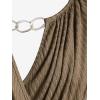 ROSE GAL Rosegal Womens Plus Size Wide Ribbed Keyhole Cutout Draped Ruched Surplice Wrap Long Sleeve Blouson Top(Coffee)