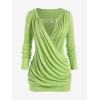 ROSE GAL Rosegal Womens Plus Size Wide Ribbed Keyhole Cutout Draped Ruched Surplice Wrap Long Sleeve Blouson Top(Green)
