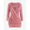 ROSE GAL Rosegal Womens Plus Size Wide Ribbed Keyhole Cutout Draped Ruched Surplice Wrap Long Sleeve Blouson Top(Pink)