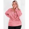 ROSE GAL Rosegal Womens Plus Size Wide Ribbed Keyhole Cutout Draped Ruched Surplice Wrap Long Sleeve Blouson Top(Pink)
