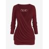 ROSE GAL Rosegal Womens Plus Size Wide Ribbed Keyhole Cutout Draped Ruched Surplice Wrap Long Sleeve Blouson Top(Red)