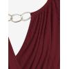 ROSE GAL Rosegal Womens Plus Size Wide Ribbed Keyhole Cutout Draped Ruched Surplice Wrap Long Sleeve Blouson Top(Red)