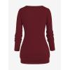 ROSE GAL Rosegal Womens Plus Size Wide Ribbed Keyhole Cutout Draped Ruched Surplice Wrap Long Sleeve Blouson Top(Red)
