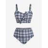 ROSE GAL Women Plus Size 3 Piece Tankini Swimsuit Vintage Bowknot Plaid Tummy Control Bathing Suit(Black_1)