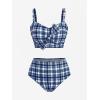 ROSE GAL Women Plus Size 3 Piece Tankini Swimsuit Vintage Bowknot Plaid Tummy Control Bathing Suit(Blue_1)