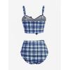 ROSE GAL Women Plus Size 3 Piece Tankini Swimsuit Vintage Bowknot Plaid Tummy Control Bathing Suit(Blue_1)