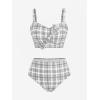 ROSE GAL Women Plus Size 3 Piece Tankini Swimsuit Vintage Bowknot Plaid Tummy Control Bathing Suit(Gray_1)