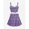 ROSE GAL Women Plus Size 3 Piece Tankini Swimsuit Vintage Bowknot Plaid Tummy Control Bathing Suit(Purple_1)