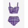 ROSE GAL Women Plus Size 3 Piece Tankini Swimsuit Vintage Bowknot Plaid Tummy Control Bathing Suit(Purple_1)