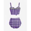 ROSE GAL Women Plus Size 3 Piece Tankini Swimsuit Vintage Bowknot Plaid Tummy Control Bathing Suit(Purple_1)