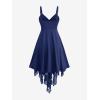 ROSE GAL Women Plus Size Butterfly Print Empire Waist Handkerchief Hem Backless Midi Flowy Dress(Deep Blue)