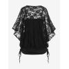 ROSE GAL Women Plus Size Cinched Ruched Batwing Sleeves Lace 2 in 1 Tee Blouson Top(Black-216a)